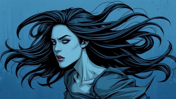 Dynamic illustration of a woman expressing power and movement.