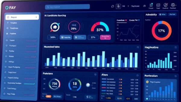 AI candidate sourcing interface with detailed lists and company logos.
