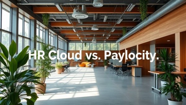 Modern office space discussing employee retention strategies in HR software.