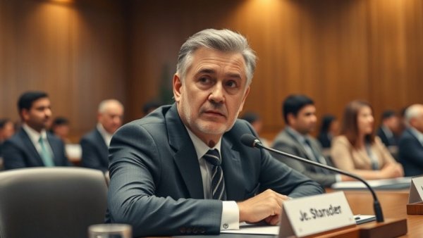 Keith Sonderling at labor hearing, seated with microphone and nameplate