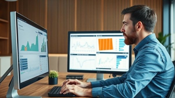 Professionals discussing HRIS migration data on a computer monitor.