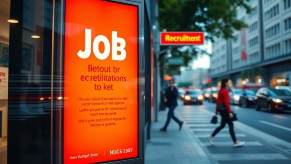 City job ad sign with pedestrian, illustrating job scams impact on recruitment.
