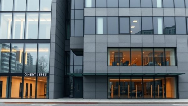 Corporate building with company logo, HR analytics and workforce insights