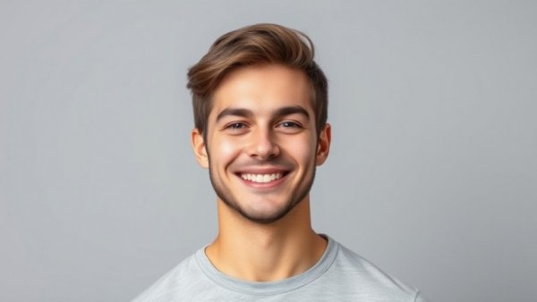 Young man smiling confidently, workplace bias HR insights.