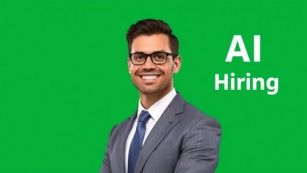 Confident man in grey suit discussing AI hiring solutions