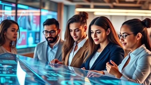 Diverse group collaborating with AI employee experience tools