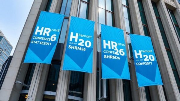 HR conference SHRM26 banners on building columns
