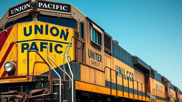 Union Pacific freight train engine displaying power and complexity.