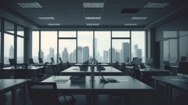 Empty office desks symbolizing hidden cost of hiring freeze.