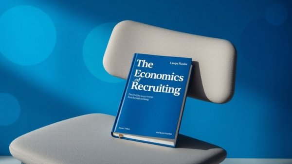 Book 'The Economics of Recruiting' on a chair with blue background.