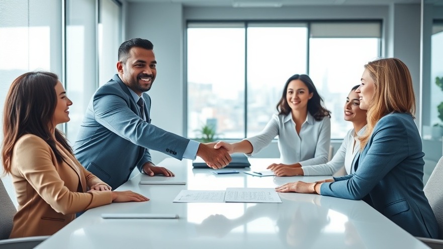 Diverse business professionals collaborating on a contract, embodying wage compliance and teamwork.