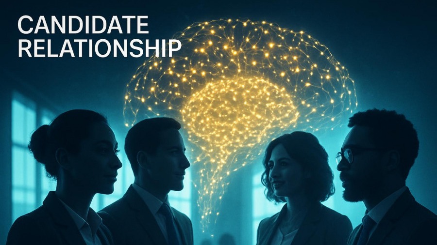 AI-powered recruitment services illustrating human connection with golden data points.