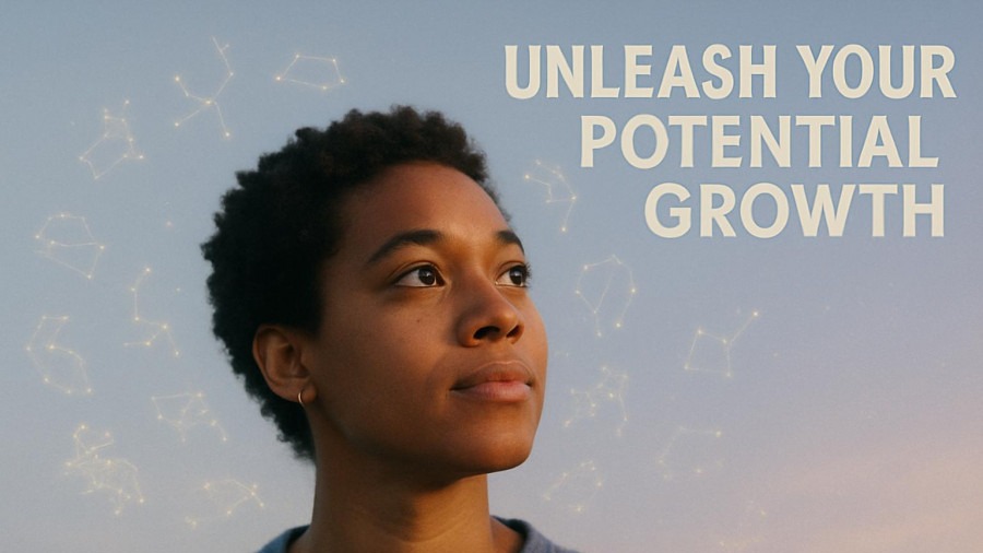 Thoughtful person gazing upward beneath glowing zodiac signs, embodying astrology predictions for personal growth.