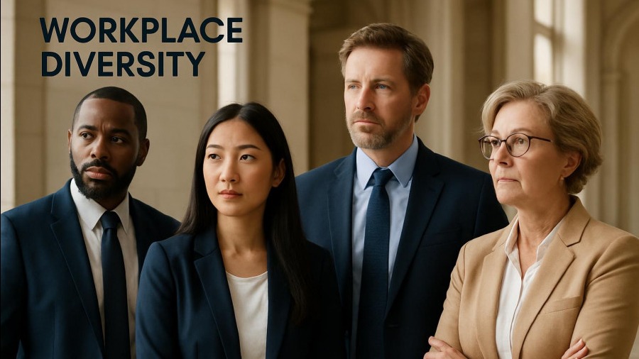 Diverse professionals engaged in a discussion, embodying equity in workplace initiatives.