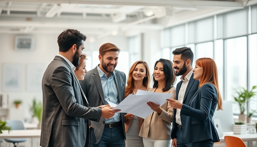 Business meeting in a modern office highlighting recruitment services.