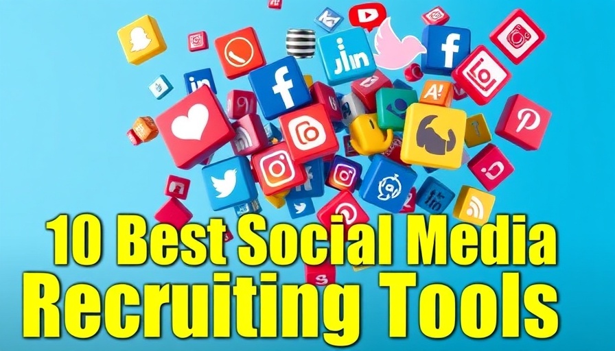 Vibrant image of social media icons for recruiting tools, blue background.