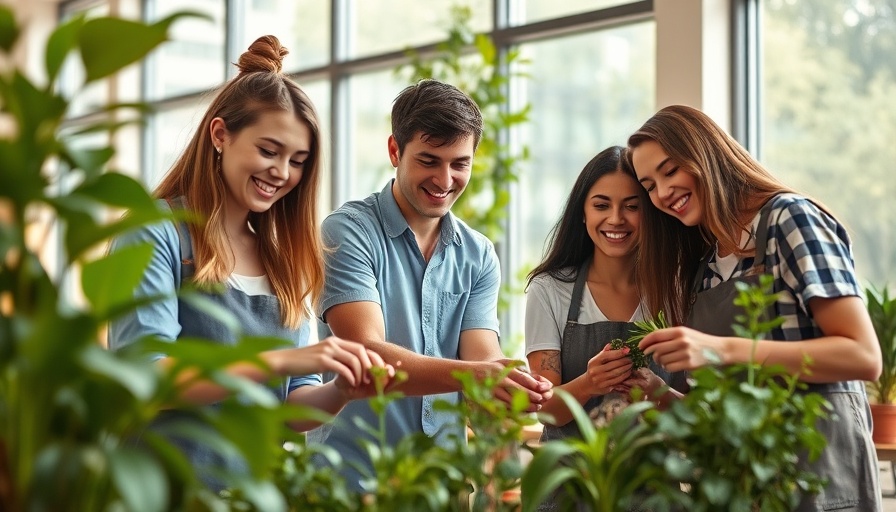 Young professionals enjoying corporate gardening, illustrating corporate volunteering benefits Gen Z.
