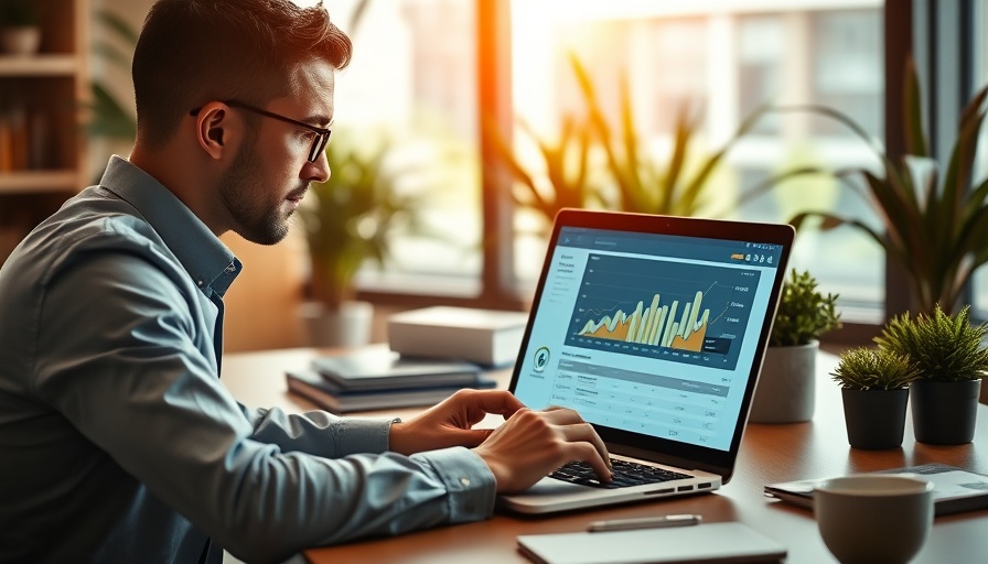 Professional using laptop for HR analytics tools in modern office.