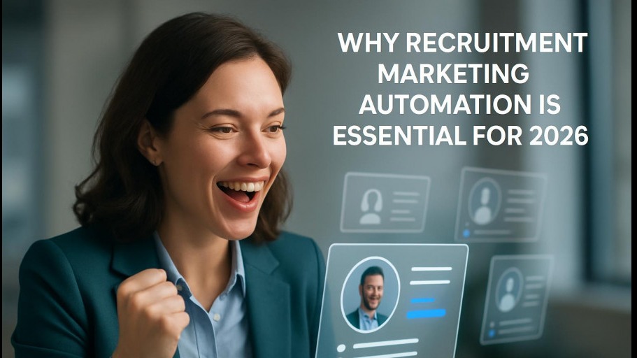 Confident HR professional using hiring solutions for recruitment marketing automation.