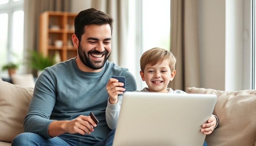 Father and son online shopping during Amazon Prime Big Deal Days 2025.
