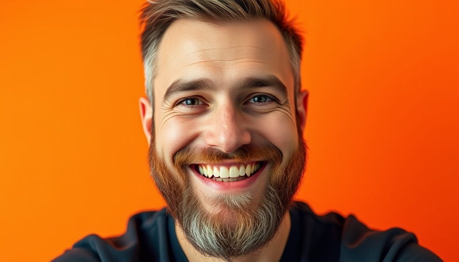AI Founder Questions: Colorful geometric background with smiling man.