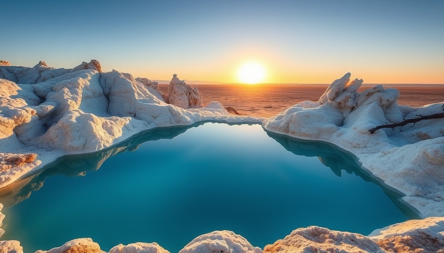 Extraordinary salt formations at sunrise over blue pool