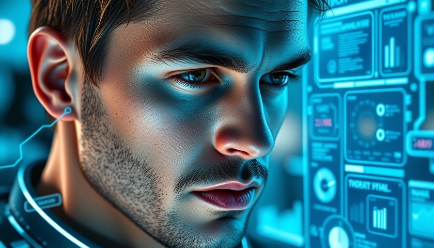 Man interacts with digital screens, representing employee retention surveys.