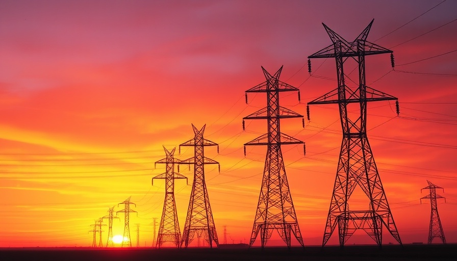 Silhouetted power lines at sunset illustrating DOE federal funding cuts.