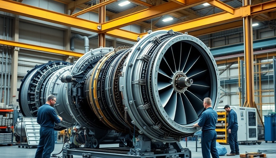 Technicians assembling a gas turbine in modern facility showcasing AI in manufacturing.
