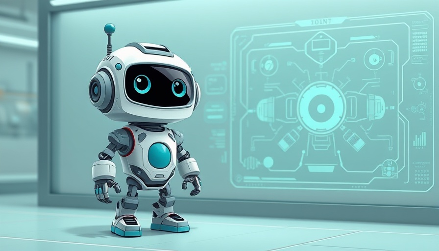 AI-powered mini PCs with a cute robot and digital elements