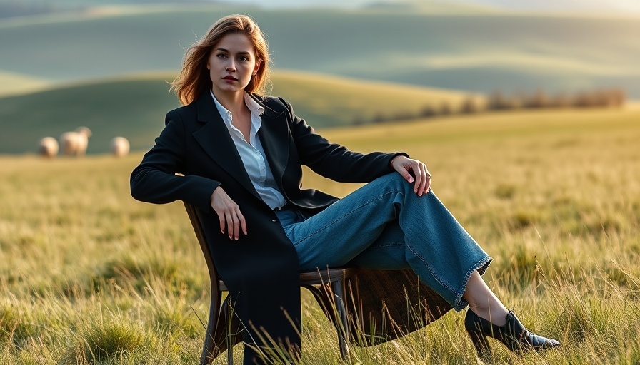 Fashion-forward woman in UK countryside showcasing decentralized fashion