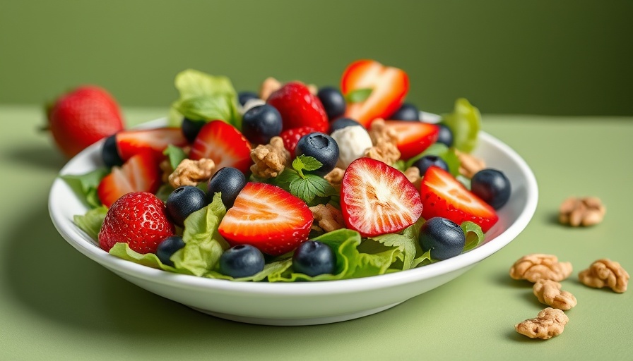 Health Benefits of Walnuts: colorful salad with berries and walnuts.