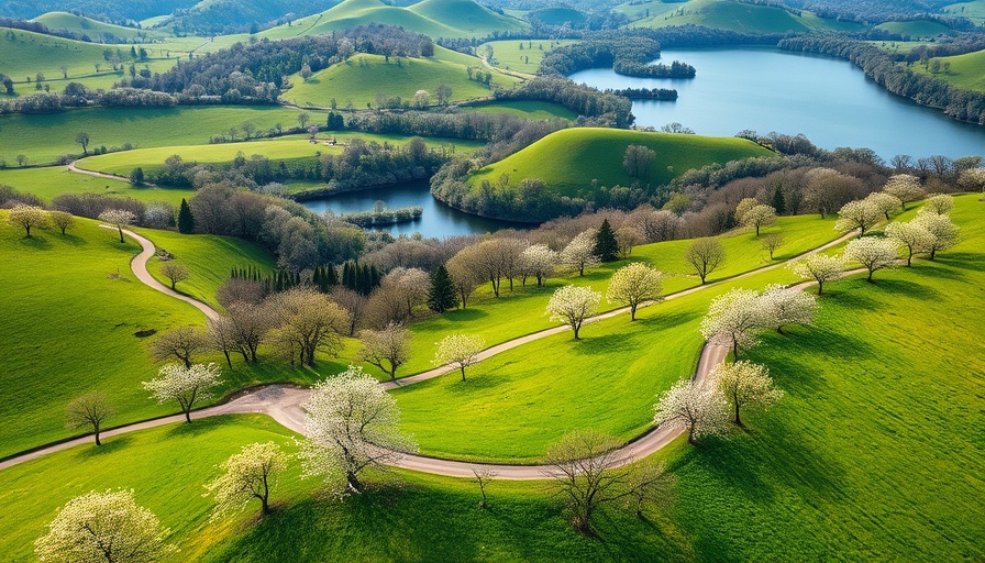 Aerial view of Lake Lucerne region experiences: lush meadows and scenic roads.