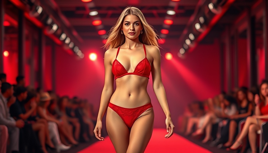 Model in red lingerie at Victoria's Secret Fashion Show 2025 runway.