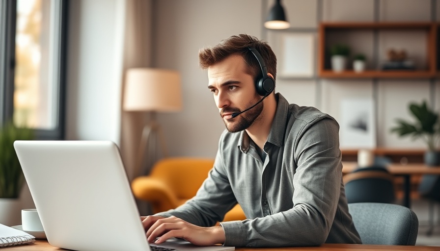 Professional using VoIP headset for secure communication.