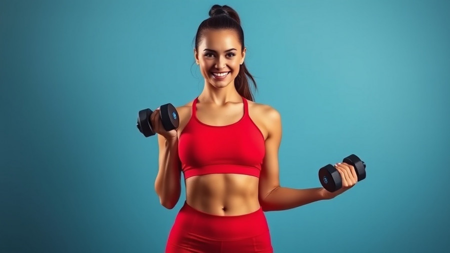 Woman in red athletic wear demonstrating 30-minute strength training.