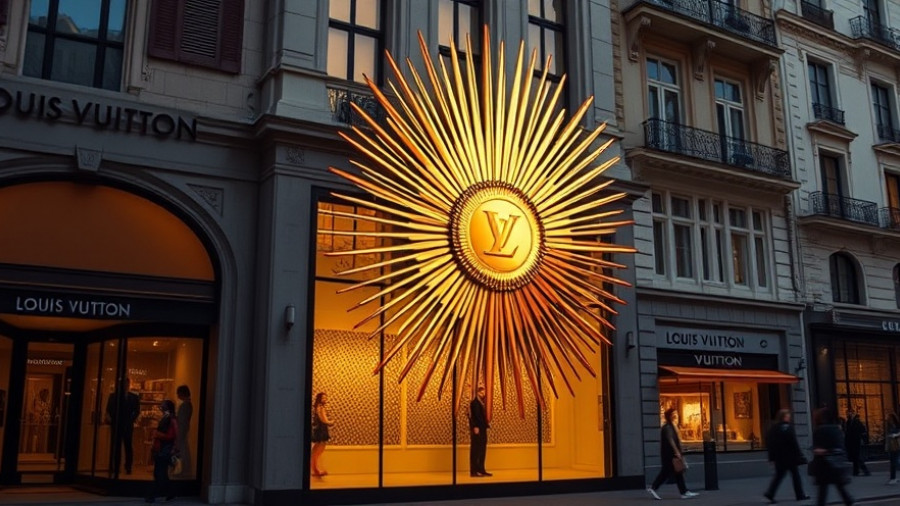 Louis Vuitton storefront with gold sunburst art