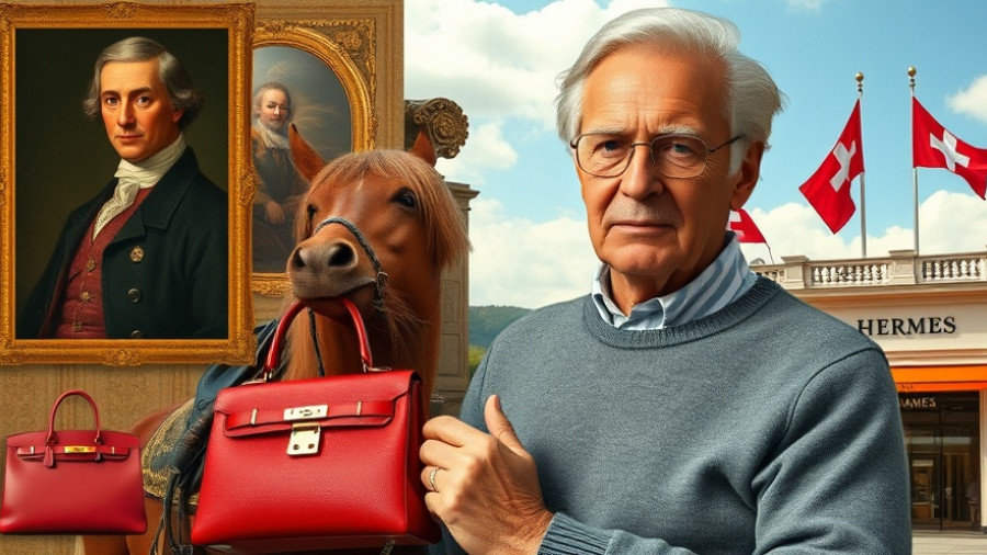 Hermès heir fraud case illustrated in a creative collage.