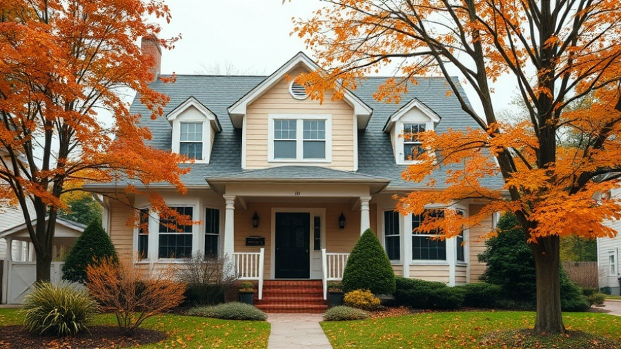 Charming suburban home amidst fall trees emphasizing structural inspections.