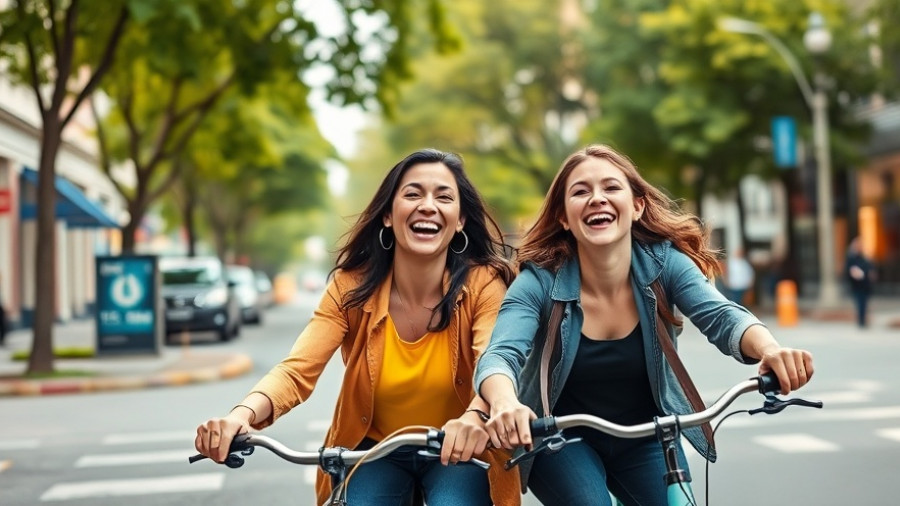 Two women develop an abundance mindset while cycling in the city.