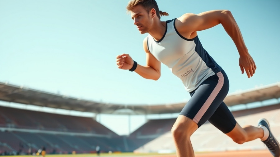 Athletic runner using wearable sensors on track for machine learning data.