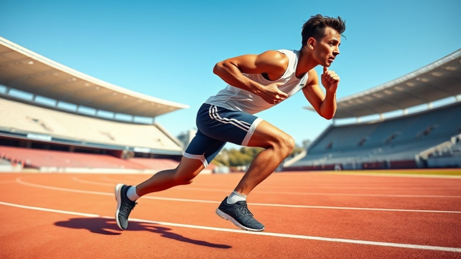 Runner training with wearable sensors on a bright day at the track.