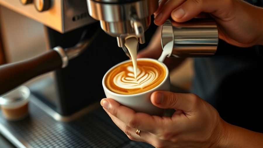 Barista expertly pouring latte art at Austin Coffee Festival 2025.