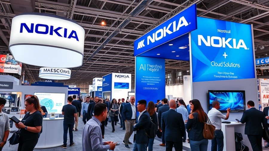Nokia AI and cloud demand at vibrant technology expo with attendees.