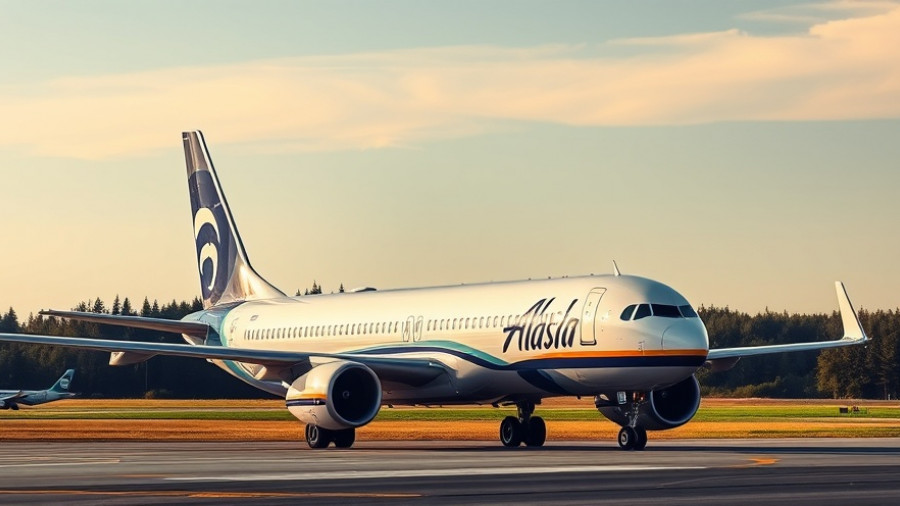 Alaska Airlines airplane on runway under clear sky.