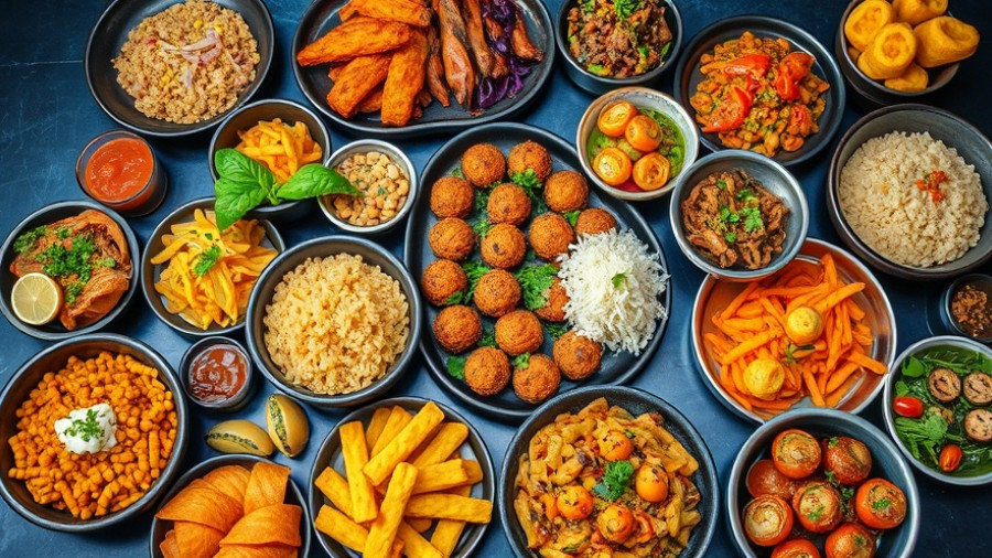 Colorful array of dishes depicting Austin food news anniversaries.