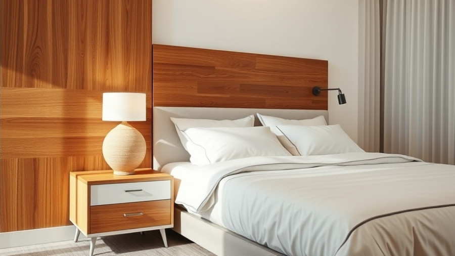 Modern bedroom featuring a contemporary lamp and wooden accent wall.