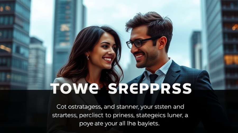 AI marketing strategies promotional banner with cityscape.