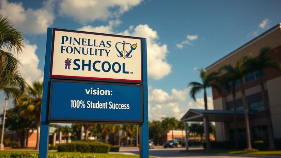 Pinellas County Schools entrance sign highlighting student success in Florida.