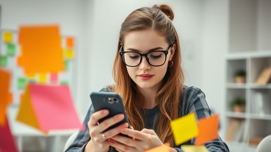 Woman in office checking phone in modern workspace, Best Websites for AI Developments